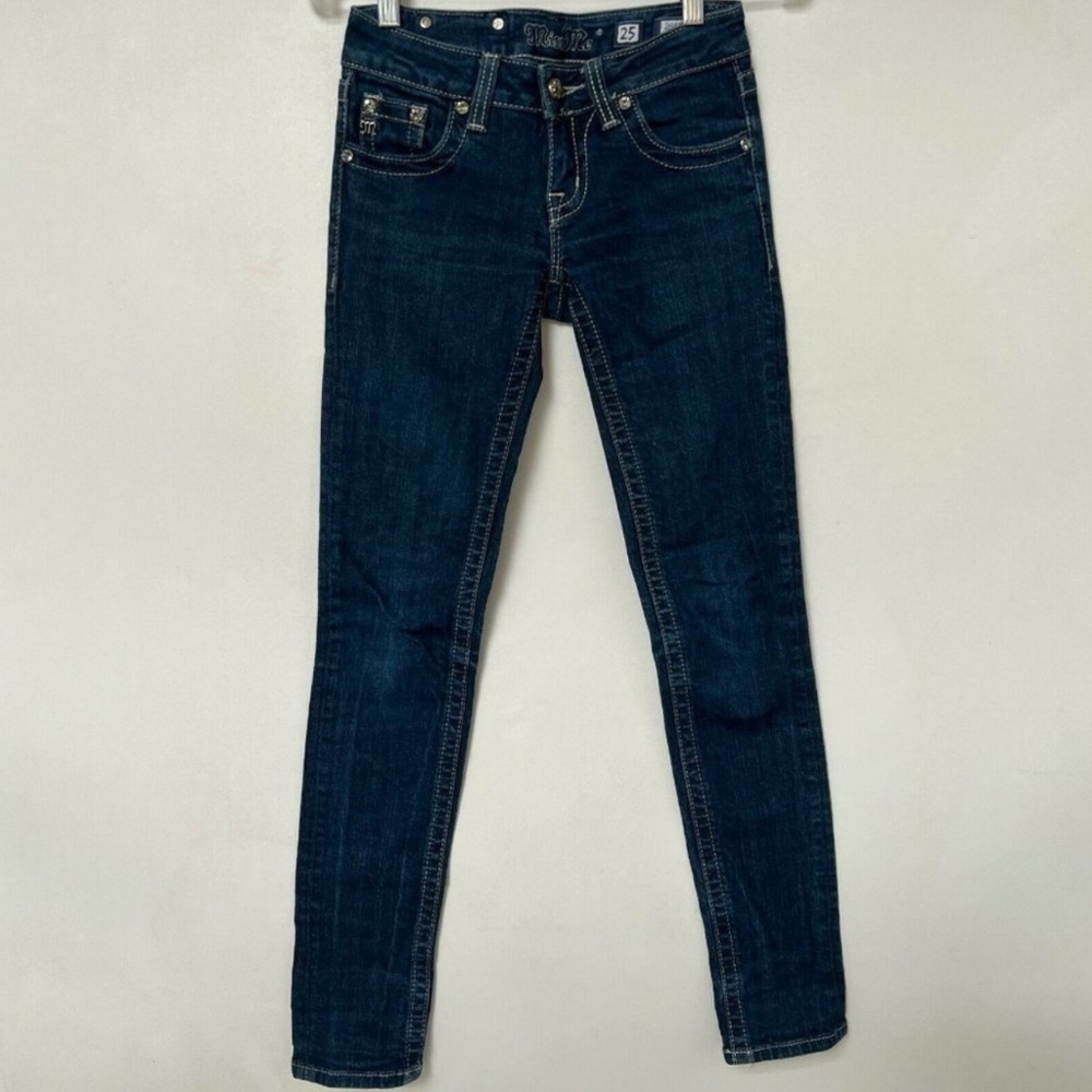 Miss Me Low Rise Skinny Jeans Dark Wash Stretch Denim Buckle Womens Size 25